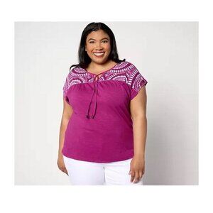 Denim Co Textured Knit Dolman Sleeve Embroidered Top Size XXS Berry A650899